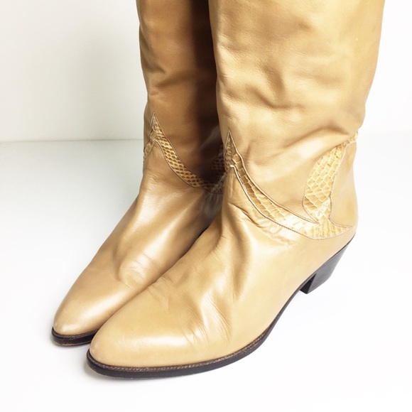 Vintage leather and snake cream boots size 10 - Picture 6 of 9